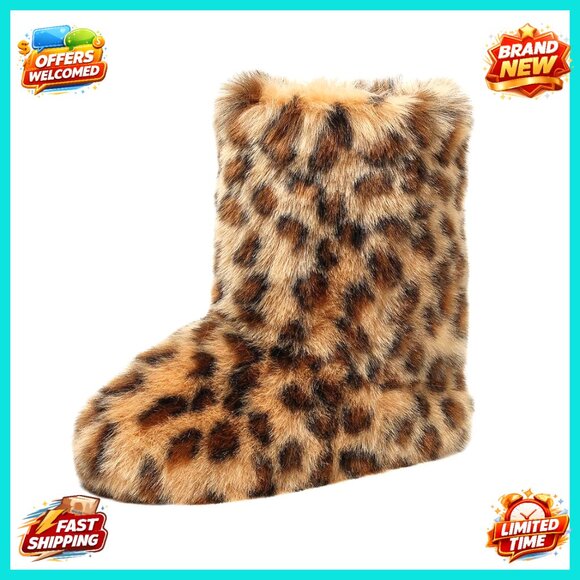 Women's Faux Fur Mid-Calf Boots Winter Snow Shoes Warm Puffy Y2K